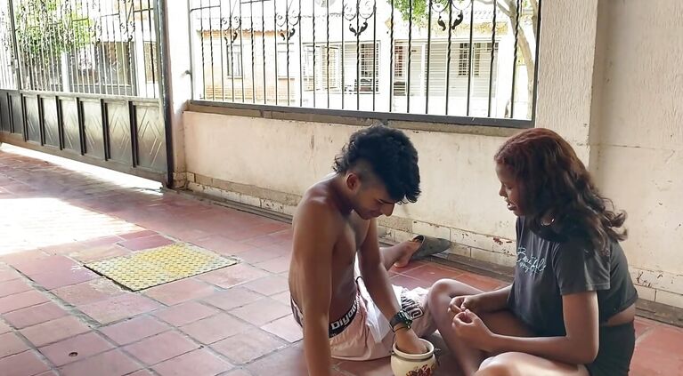 My stepsister and I played hot challenges on the porch of the house