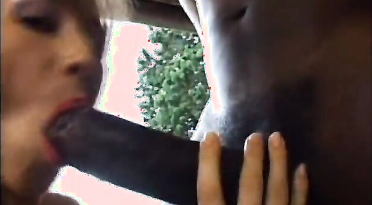 Blonde with great tits sucks black stud's cock, then gets her ass drilled outdoors