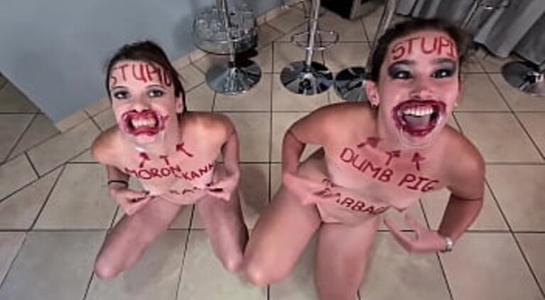 Two stupid whores doing stupid things | self humiliation and humiliating each other