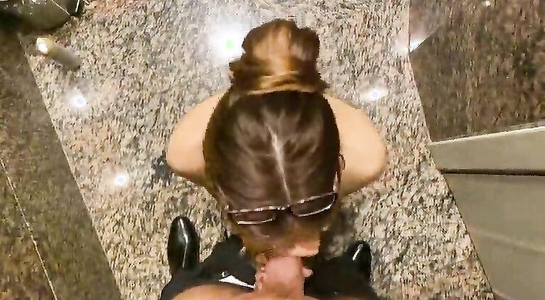Slut sucks my cock in the toilet