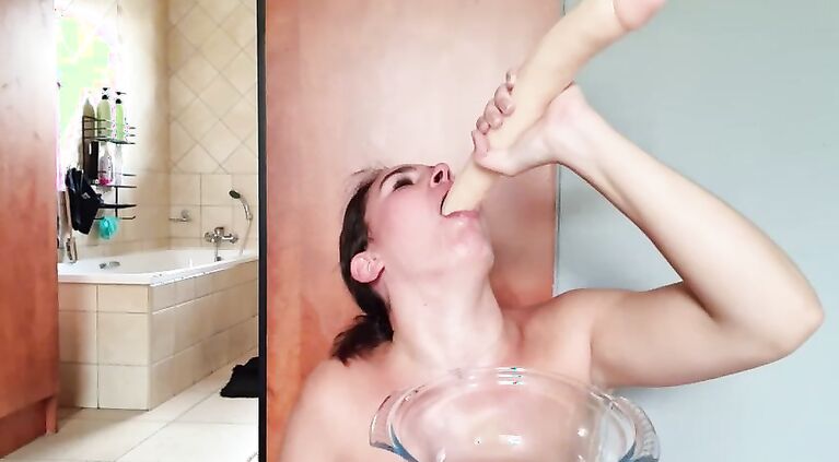 Gathering saliva as I repeatedly fuck my throat with a double ended dildo | saliva fetish