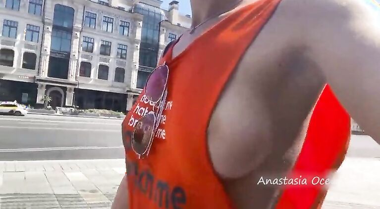 Flashing boobs in the city. Public