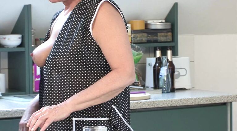 Mature older woman fucks with her younger freud deep and crass on the stove top until orgasm