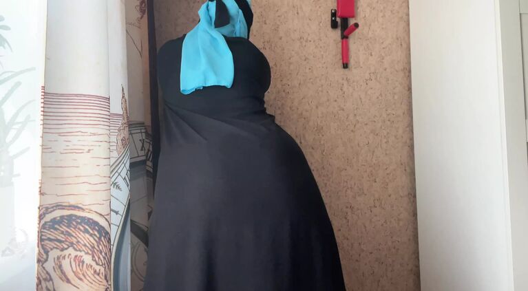 Egyptian wife in black wet panties gets horny while stretching
