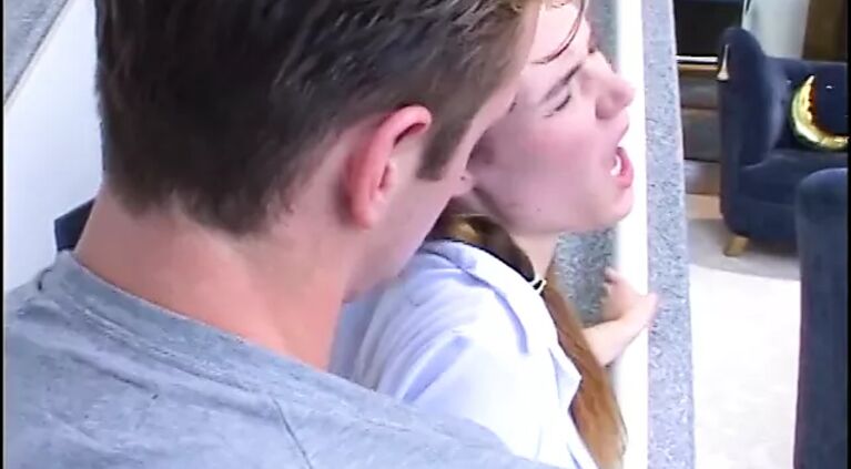 Brunette babysitter gets bent over and fucked hard doggystyle