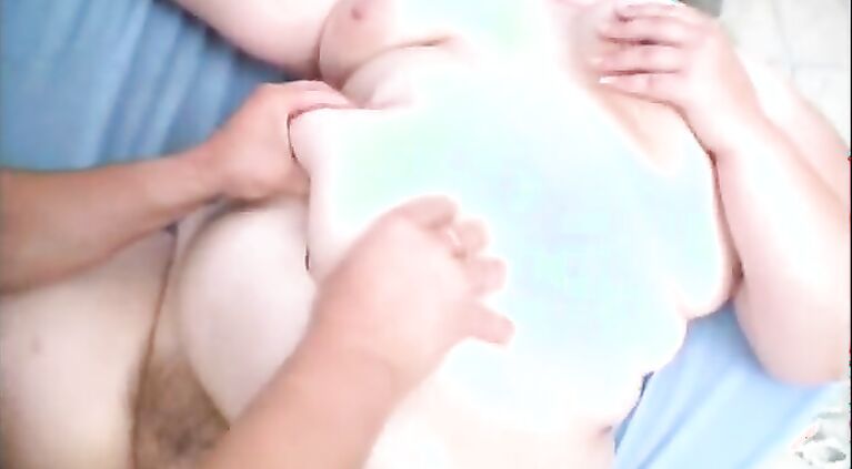 Big horny bitch fucks dude and takes a load on her double chin
