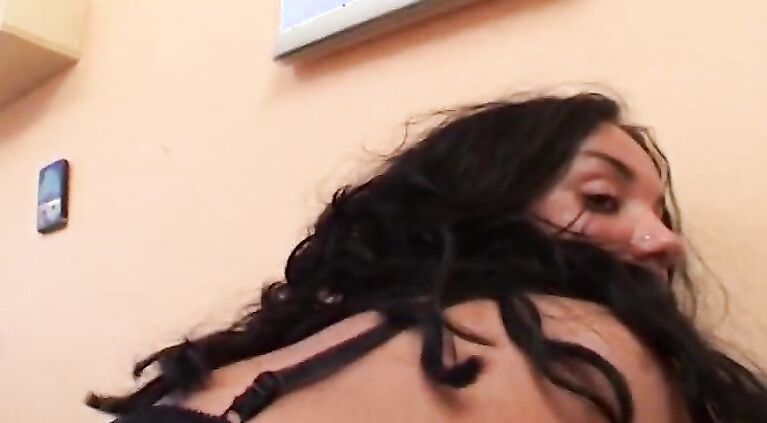 Attractive German lady with dark hair gets sprayed with cum